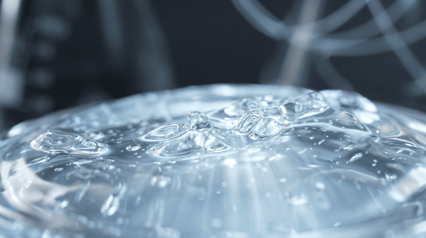 Close-up of NK cells in culture media under laboratory lighting